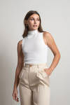 Cassie Ivory Ribbed Turtleneck Sleeveless Top