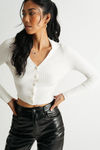 Emilee Ivory Ribbed Collared Sweater Top