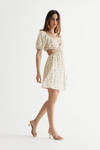 Kyrah Ivory Puff Sleeve Cutout Skater Mini Dress