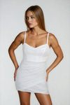 Last Call Mesh Cowl Neck Bodycon Mini Dress - Ivory