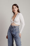 See You Again Ivory Tie Front Long Sleeve Crop Top