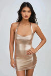 Disco Glow Sequin Halter Mini Dress - Khaki
