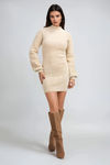 Kamila Fuzzy Sweater Mini Dress - Khaki