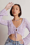 Festive Minds Lavender Crochet Long Sleeve Crop Top
