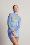 Melan Lavender Sheer Mesh Bodycon Mini Dress