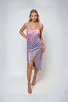 Shimmer Curve Sequin Mesh Midi Dress - Lavender