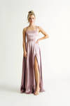 Too Dramatic Lavender Satin Lace-Up Slit Maxi Dress