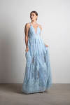 Analise Light Blue Plunging Floral Maxi Dress