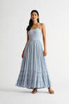 Ease Up Light Blue Smocked Lattice Back Halter Maxi Dress