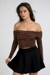 Dare to Dazzle Off the Shoulder Blouse - Light Brown
