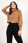Tasha Light Brown Cropped Turtleneck Knit Top