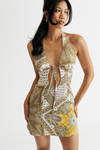 Summer Time Fine Bandana Halter Cut Out Mini Dress -  Marigold