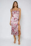 Fresh Start Floral Satin Midi Dress - Mauve Floral