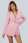 Girl Boss Belted Long Sleeve Romper - Mauve