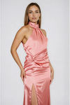 Sultry Hour Satin High Slit Maxi Dress - Mauve