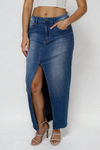 Everyday Shine Front Slit Denim Maxi Skirt - Medium Wash Denim