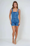 Mood Check Button Down Denim Romper - Midtone Denim