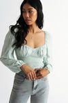 Lazy Afternoon Mint Ditsy Floral Smocked Crop Top