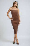 Fall Touch Ribbed Bodycon Midi Dress - Mocha