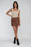 Buckle Up Leather Skort - Mocha Mousse