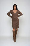 Rustic Haven Knit Wrap Mini Dress - Mocha