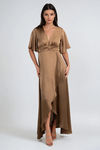 The Joy Of It Satin Surplice Maxi Dress - Mocha