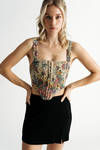 Gardenia Multi Floral Lace-Up Corset Bustier Top
