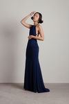 Another Night Out Navy Lace Up Mermaid Maxi Dress