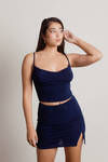 Invite Me Navy Cowl Neck Crop Top And Skirt Set