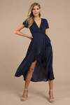 Montecito Navy Plunging Wrap Midi Dress