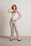 Just Waiting On You Oatmeal Lace Trim Ribbed Pants