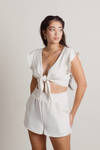 Anette The Twin Off White Ruffle Crop Top and Shorts Set