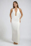 Celestial Dream Halter Plunge Maxi Dress - Off White