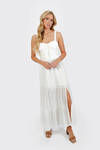 Jaylynn Off White Solid Sweetheart Eyelet Floral Lace Maxi Dress