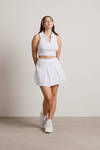 Match Point Off White Ribbed Collared Crop Top and Tennis Skirt Set