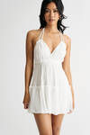 Monika Off White Halter Tiered Skater Mini Dress