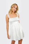 Saige Off White Ruffle Detailed Ruching Short Mini Dress