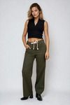Loose and Free Twill Drawstring Pants - Olive