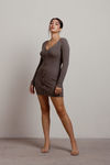 Oxnard Olive Button Ribbed Sweater Bodycon Dress