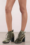 Sorrento Olive Crushed Velvet Lace Up Ankle Boots