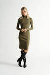 Weave A Spell Olive Ribbed Bodycon Midi Sweater Dress
