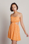 Juliet Orange Ditsy Floral Side Cutout Skater Dress