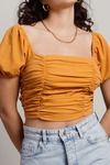 See You There Orange Ruched Open Back Crop Top