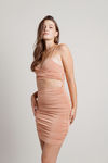 Ruthless Peach Bronze Wrap Tie Ruched Bodycon Mini Dress