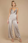 Fall Back Pewter Satin Jumpsuit