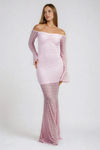 Carry the Glow Off Shoulder Mermaid Maxi Dress - Pink