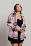 Chibi Pink Plaid Flannel Pocket Button Up Shacket