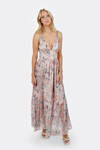 Hilde Floral Plunging Maxi Dress - Pink/Gray