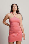 Incredibly Nice Pink Striped Halter Bodycon Mini Dress