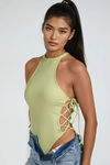 Bold Twist Lace Up Bodysuit - Pistachio